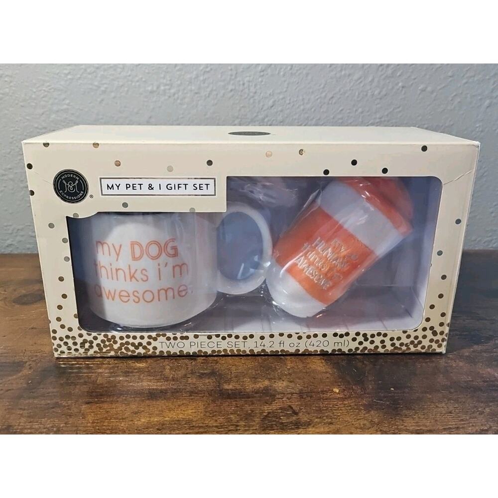 My Pet and I Gift Set Coffee Cup Mug and Dog Play Toy Orange White